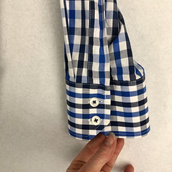 English Laundry Men's Size 16.5 (34/35) Blue White Checkered Button Down Shirt - Picture 3 of 11